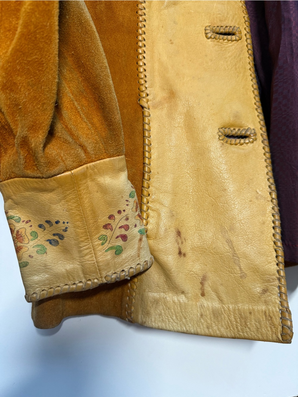 Char Leather & Suede Hand Painted Floral Boho vintage Jacket 8 - Picture 9 of 16